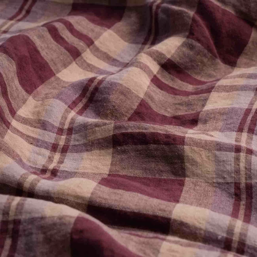 Piglet in Bed 100% Linen Flat Sheet - Berry Check Pattern - Breathable & Soft Bedding