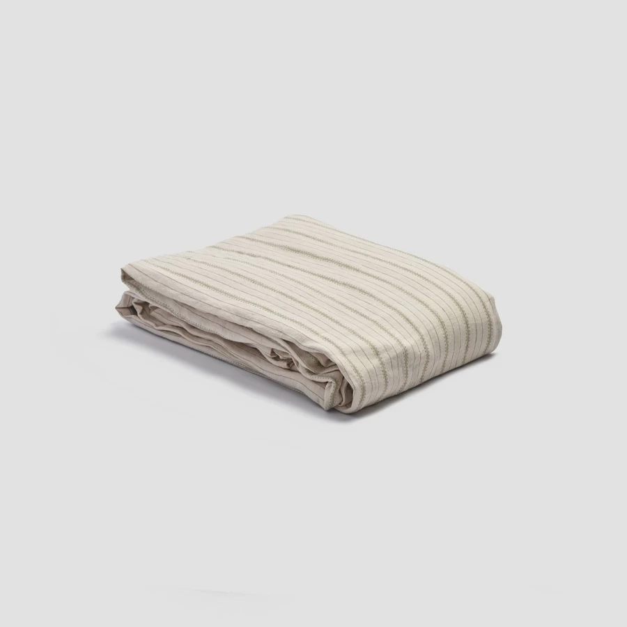 Piglet in Bed 100% Linen Duvet Cover - Pear Ticking Stripe, Breathable & Washable Bedding