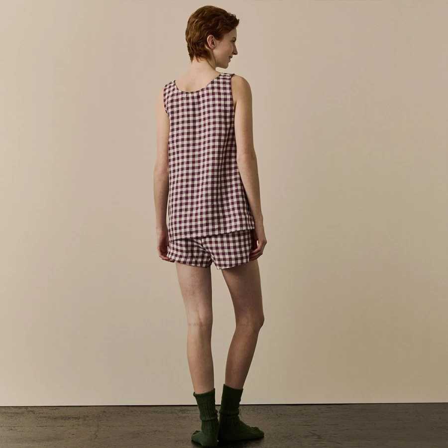 "Piglet in Bed Berry Gingham Linen Cami Top & Shorts Set"