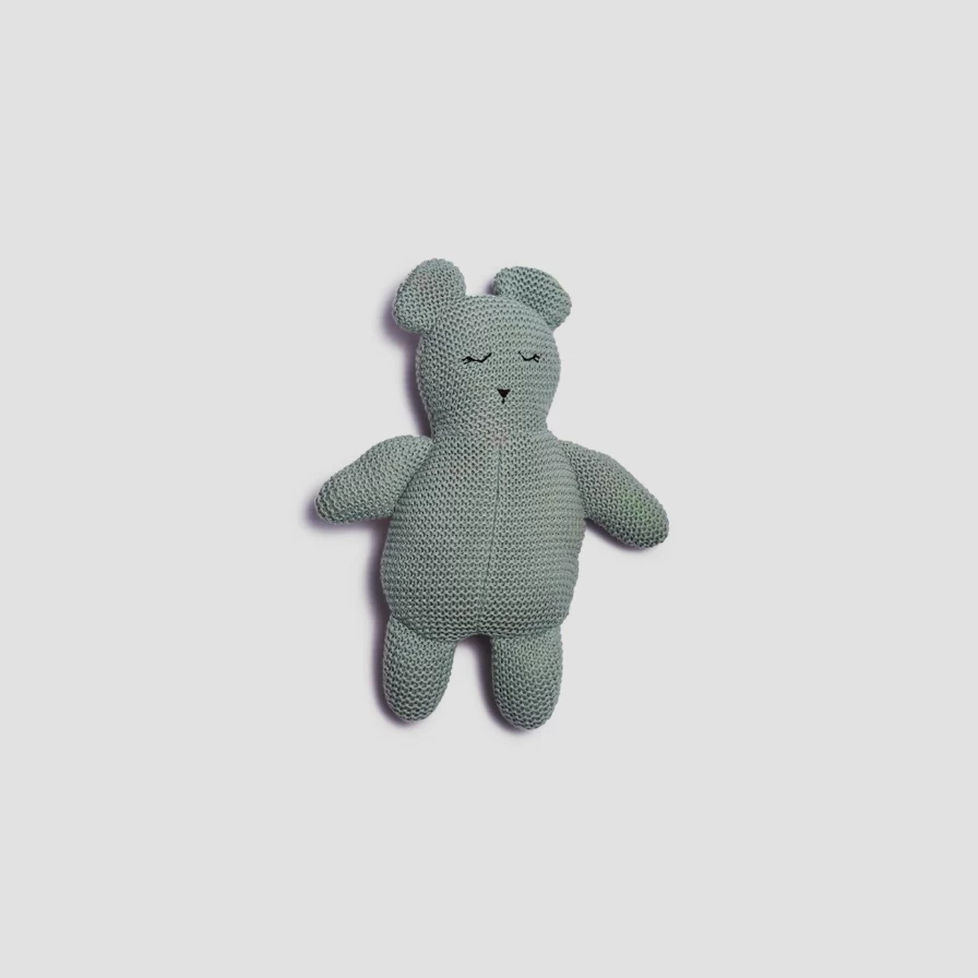 "Piglet in Bed Sweet Pea Hand-Knitted Teddy Bear – Organic Cotton Plush Toy"