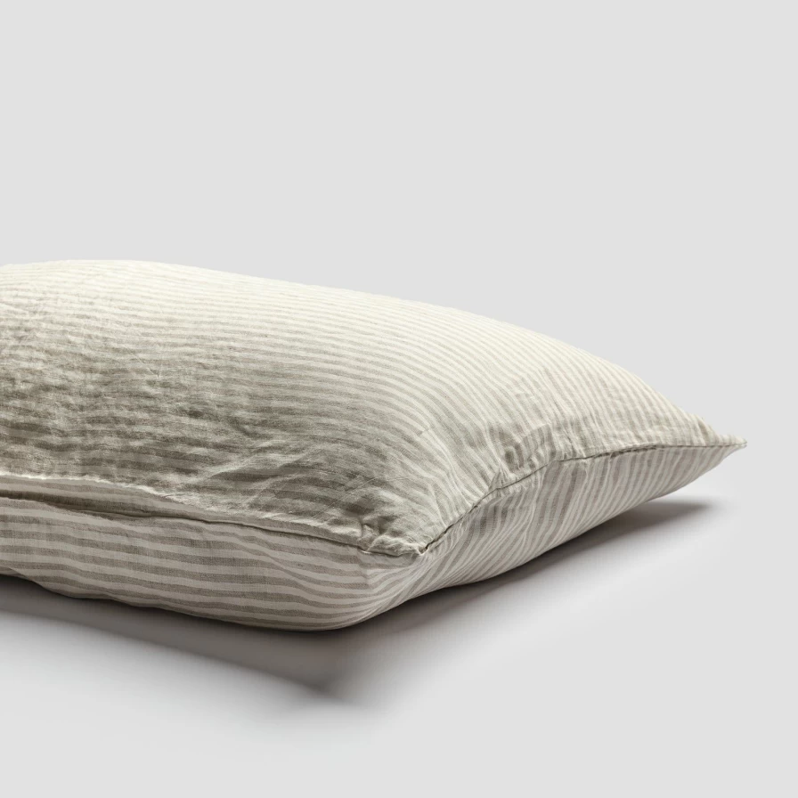 Piglet in Bed 100% Linen Pillowcase Set - Striped Oatmeal Organic Cotton Blend (Pair)