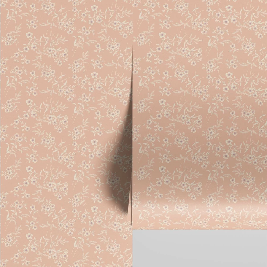 "Piglet in Bed Apricot Camille Floral Wallpaper – Peel and Stick Vintage Design"