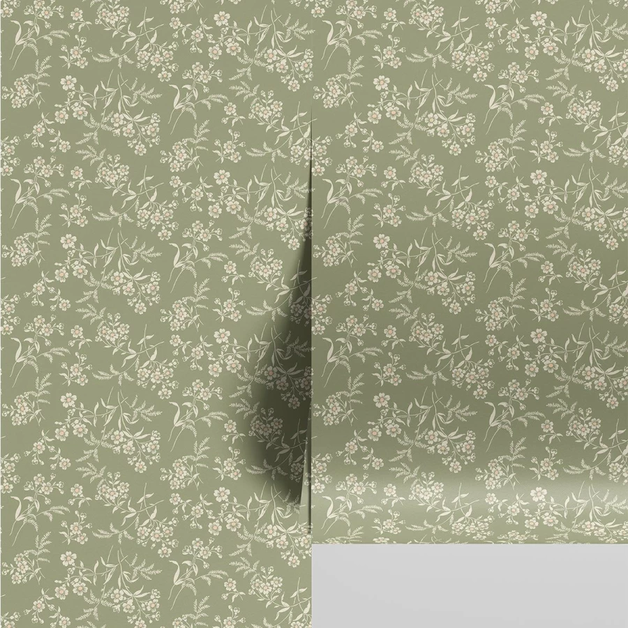 Piglet in Bed Sage Camille Floral Wallpaper – Botanical Peel and Stick Wallpaper for Home Decor