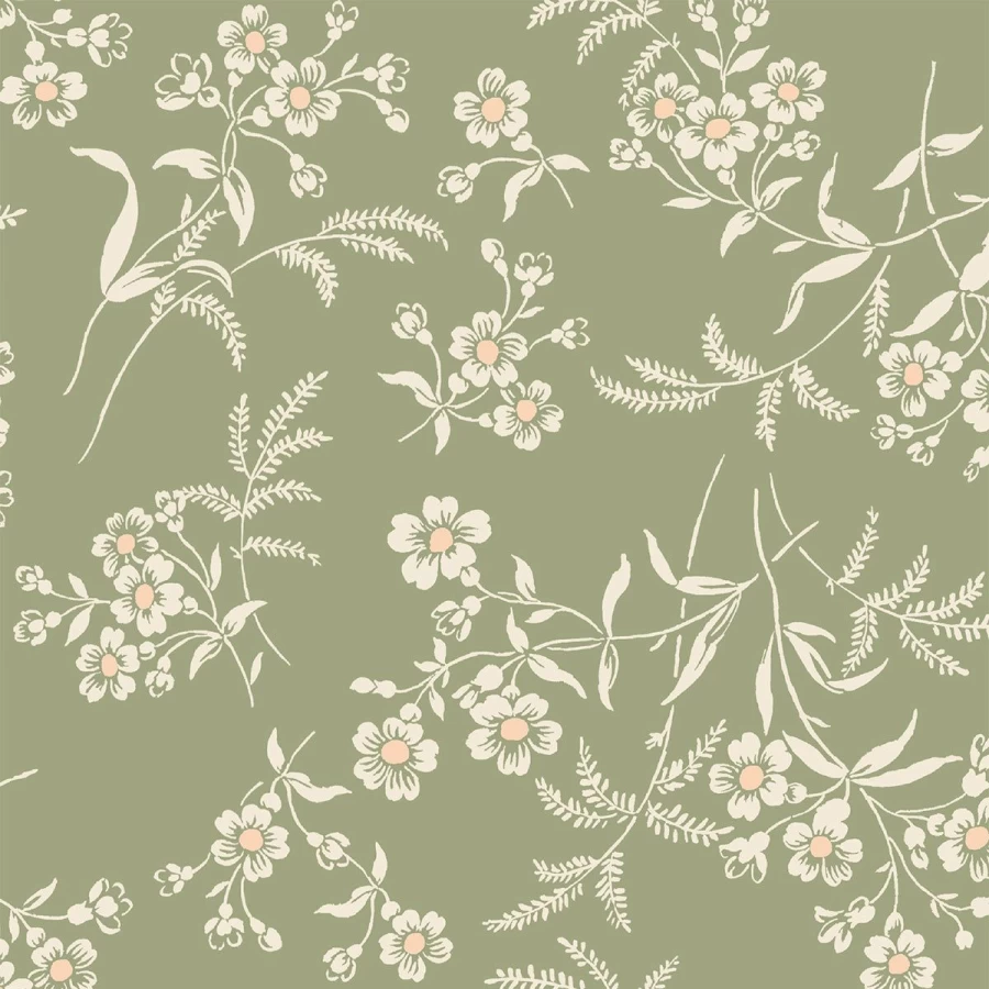 Piglet in Bed Sage Camille Floral Wallpaper – Botanical Peel and Stick Wallpaper for Home Decor