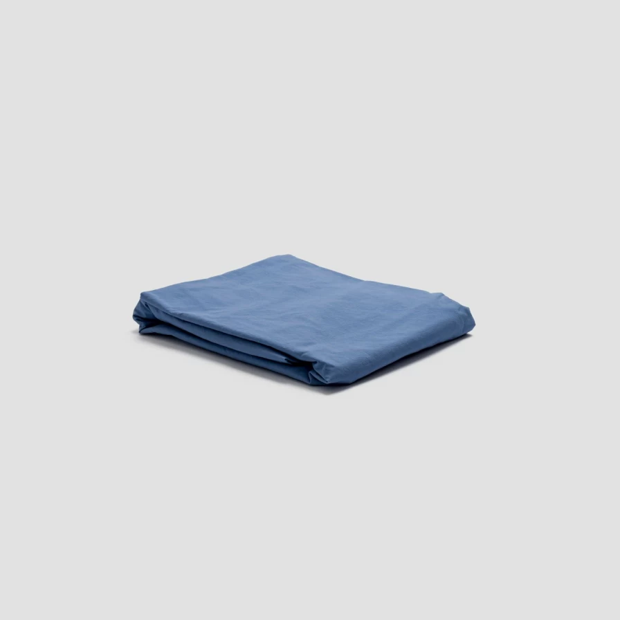Piglet in Bed Washed Cotton Fitted Sheet - Cove Blue Percale Bedding