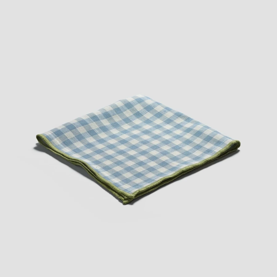 Piglet in Bed Blue Gingham Linen Napkins Set of 4 - Reusable Eco-Friendly Dinner Napkins for Table Decor