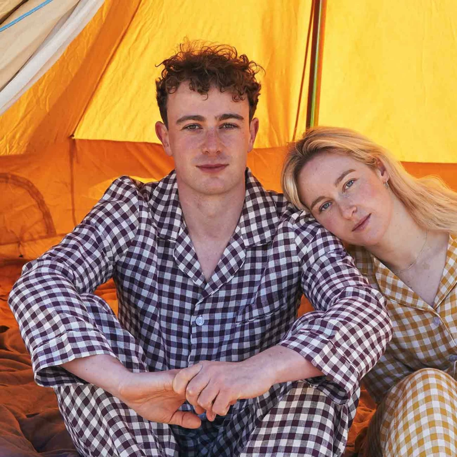 Piglet in Bed Men's Berry Gingham Cotton Pyjama Set - Comfortable Sleepwear Pants & Top