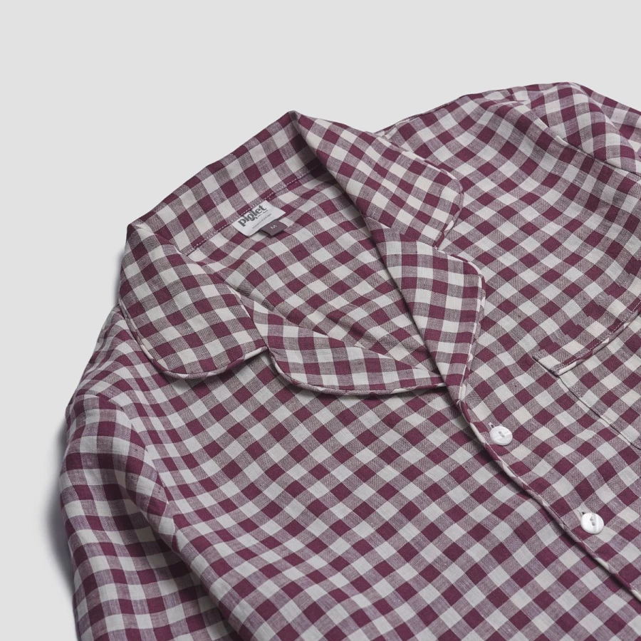 Piglet in Bed Men's Berry Gingham Cotton Pyjama Set - Comfortable Sleepwear Pants & Top