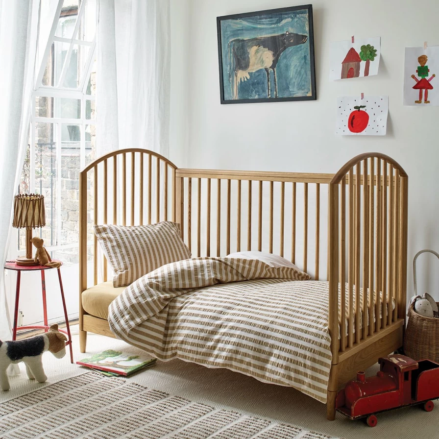 Piglet in Bed Ochre Stripe Seersucker Cotton Kids Bedding Set | Soft & Breathable