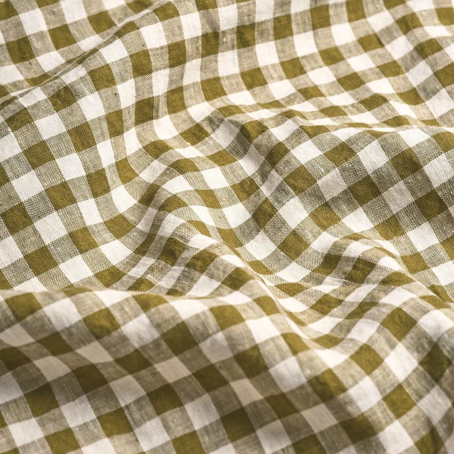 Piglet in Bed Botanical Green Gingham Linen Flat Sheet – Organic 100% French Flax Bedding