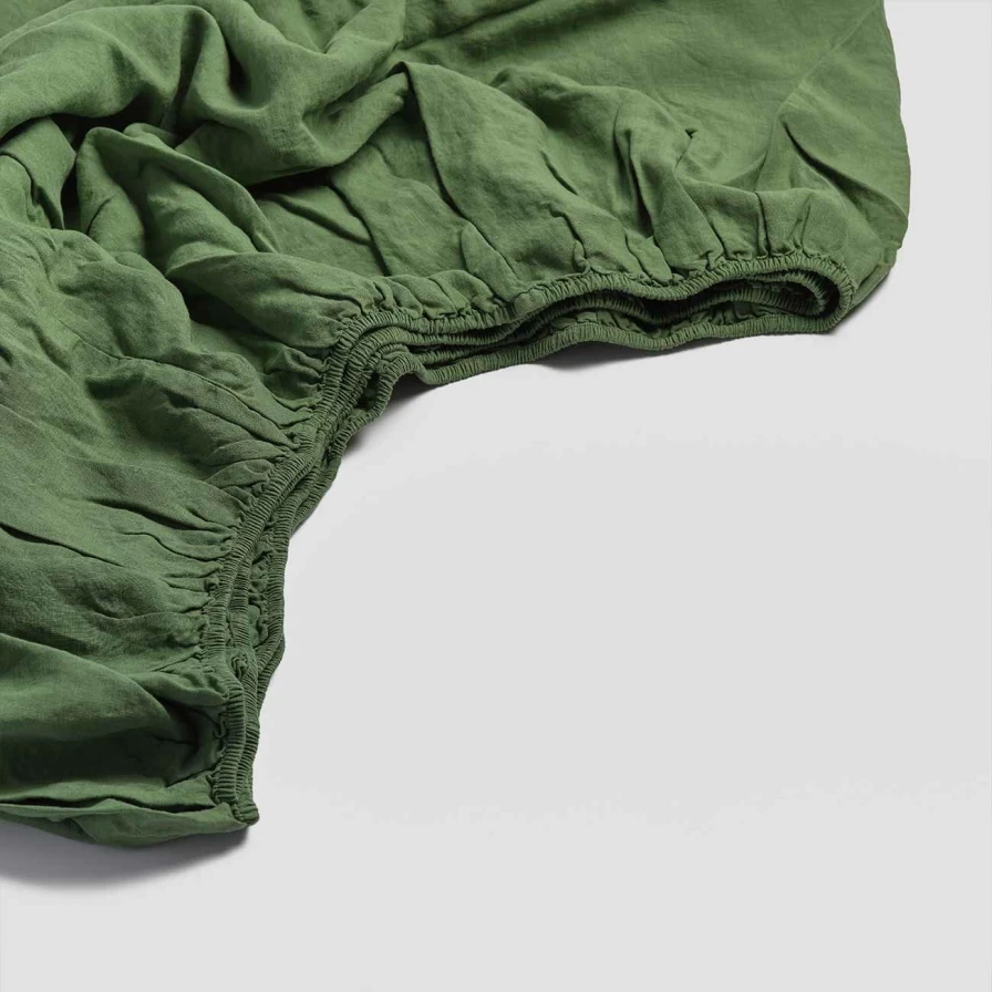 Piglet in Bed Forest Green 100% Linen Fitted Sheet - Queen Size, Eco-Friendly & Breathable