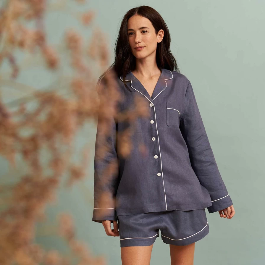 Piglet in Bed Women's Blueberry Linen Pyjama Shorts - Soft & Breathable Sleepwear