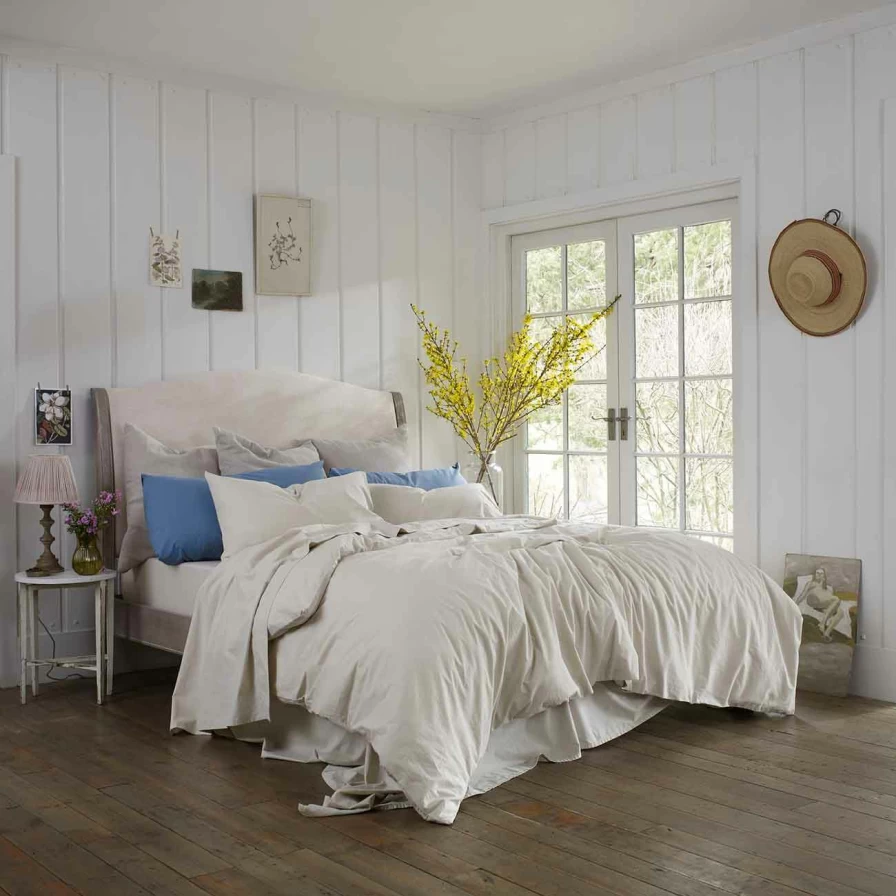 Piglet in Bed Washed Cotton Percale Duvet Cover - Soft & Breathable Parchment Finish Bedding