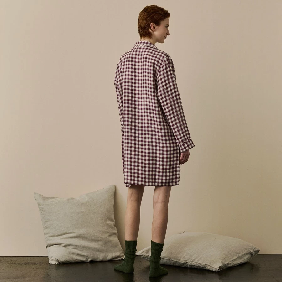 Piglet in Bed Berry Gingham Linen Nightshirt - Soft & Breathable Sleepwear for Women
