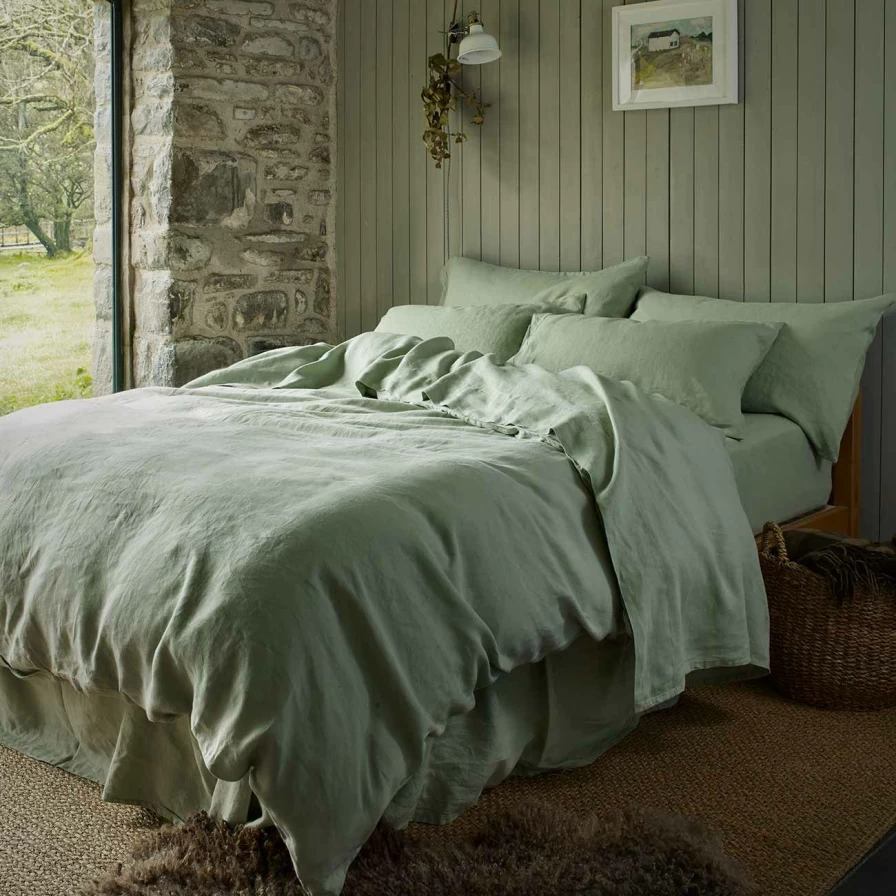 Piglet in Bed Sage Green 100% Linen Duvet Cover Set - Organic & Breathable