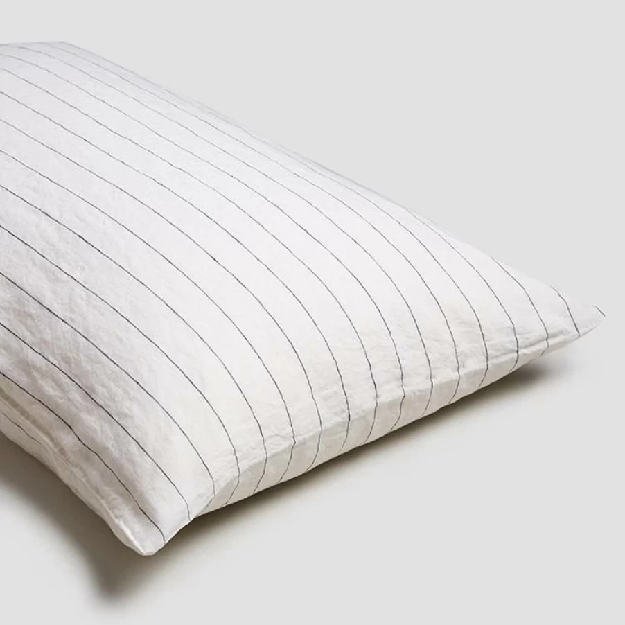 Piglet in Bed Luna Stripe Linen Pillowcase Set - 100% Natural French Flax Linen, Pair of Standard Pillowcases
