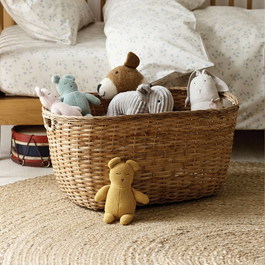 Piglet in Bed Rustic Oatmeal Weave Storage Basket – Handwoven Natural Fiber Organizer for Home Decor