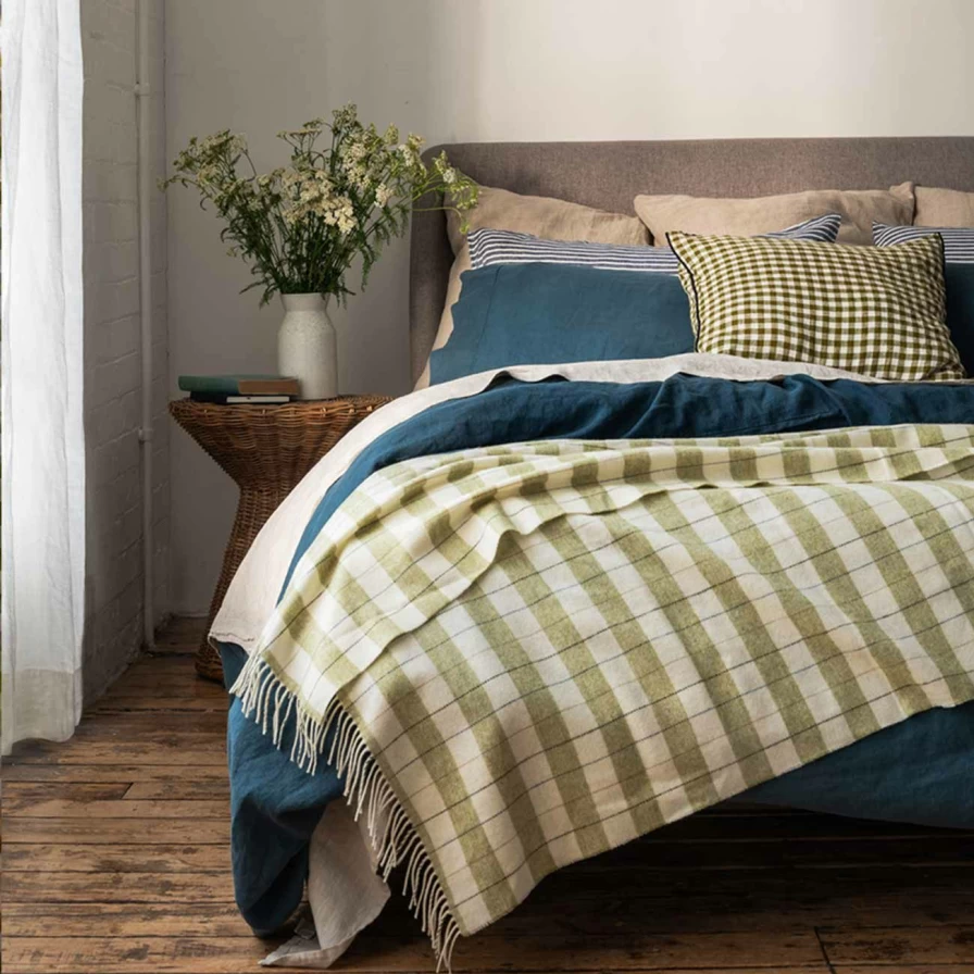 Piglet in Bed Apple Checked Stripe Wool Blanket – Cozy Warm Throw for Home