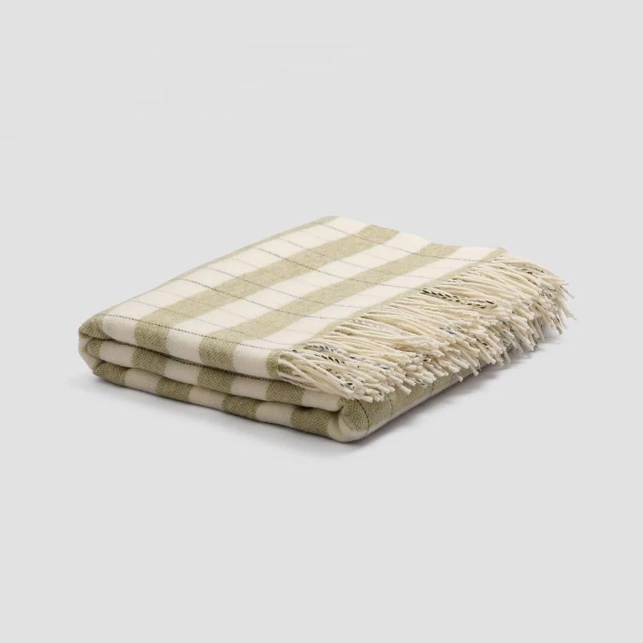Piglet in Bed Apple Checked Stripe Wool Blanket – Cozy Warm Throw for Home