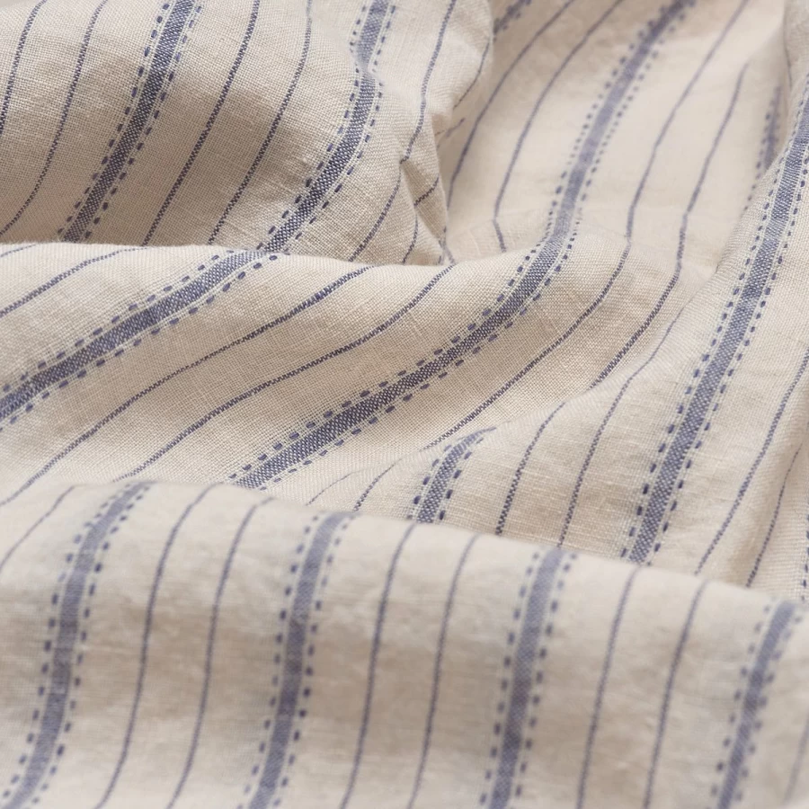Piglet in Bed Dusk Blue Striped Linen Flat Sheet - Soft & Breathable Bedding