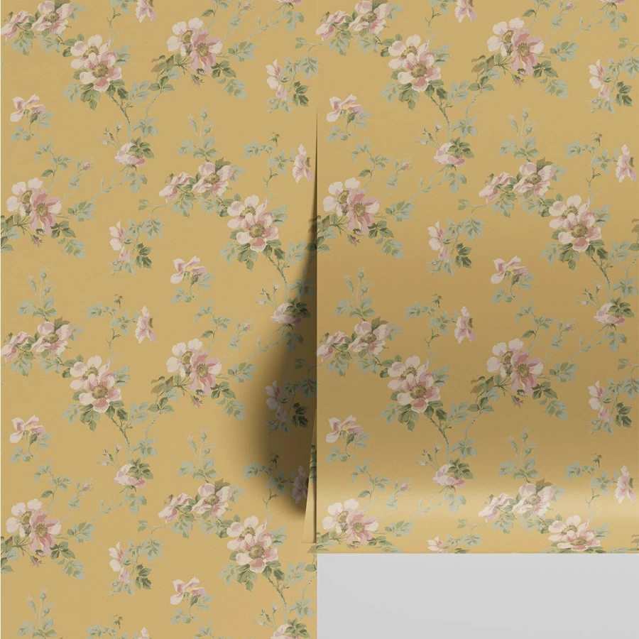 "Piglet in Bed Butterscotch Field Rose Floral Wallpaper – Peel and Stick Removable Wallpaper"