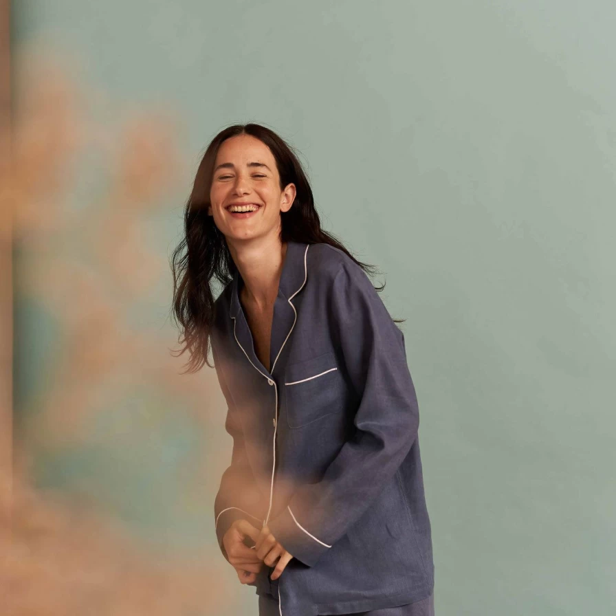 Piglet in Bed Women's Blueberry Linen Pajama Shirt Top - Relaxing Sleepwear