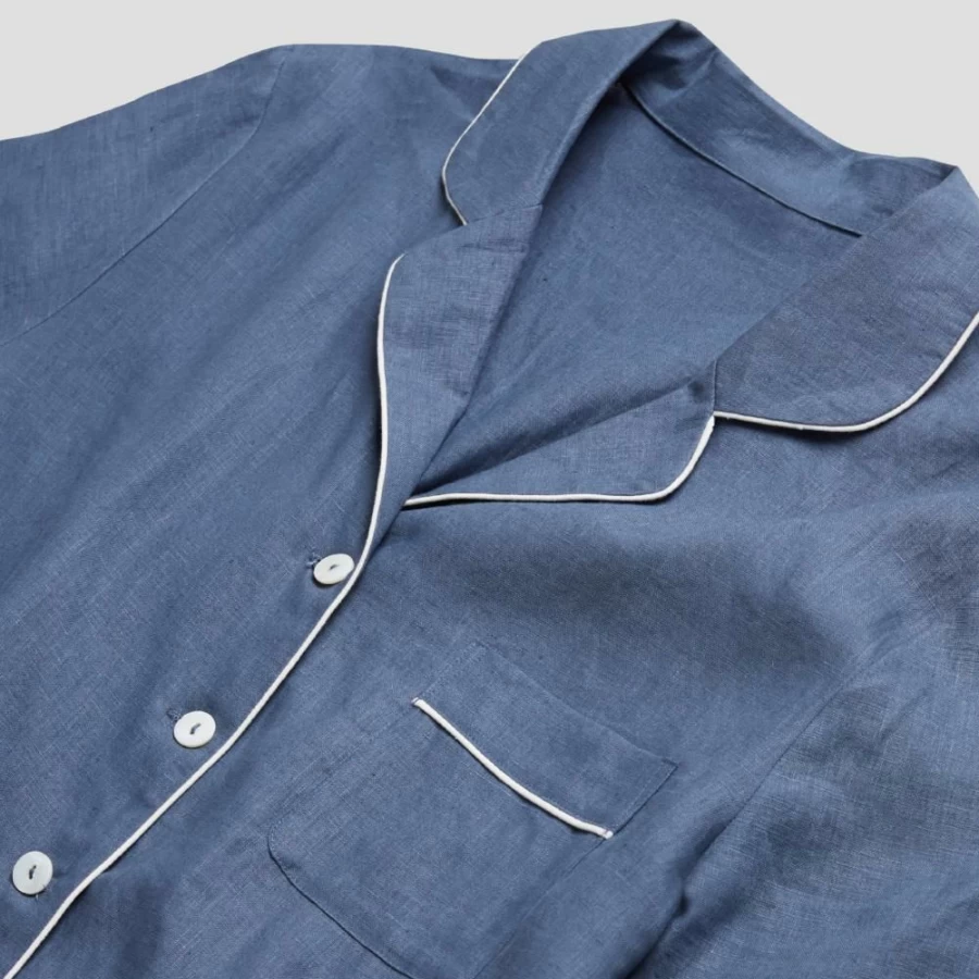 Piglet in Bed Women's Blueberry Linen Pajama Shirt Top - Relaxing Sleepwear