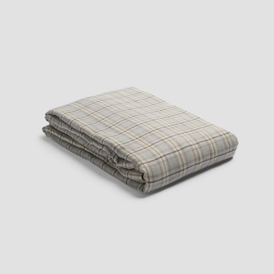 Piglet in Bed Laurel Green Check Linen Duvet Cover Set - 100% Organic Washed Linen