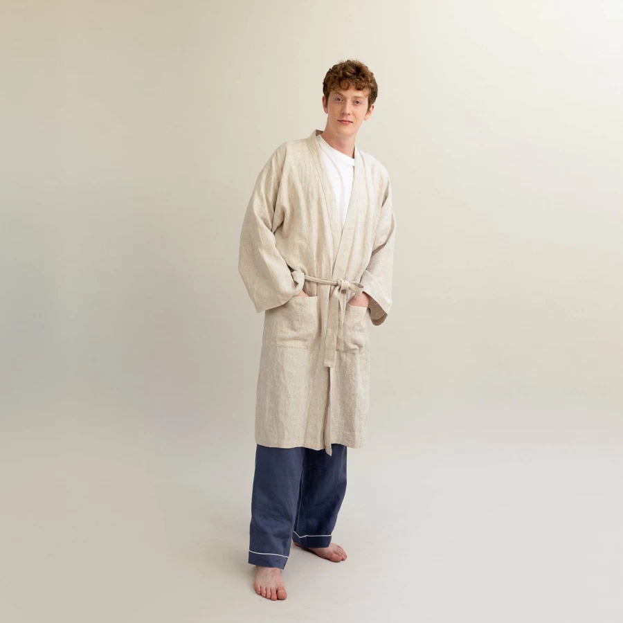 Piglet in Bed 100% Organic Oatmeal Linen Robe for Women & Men | Soft Breathable Lounge Wear