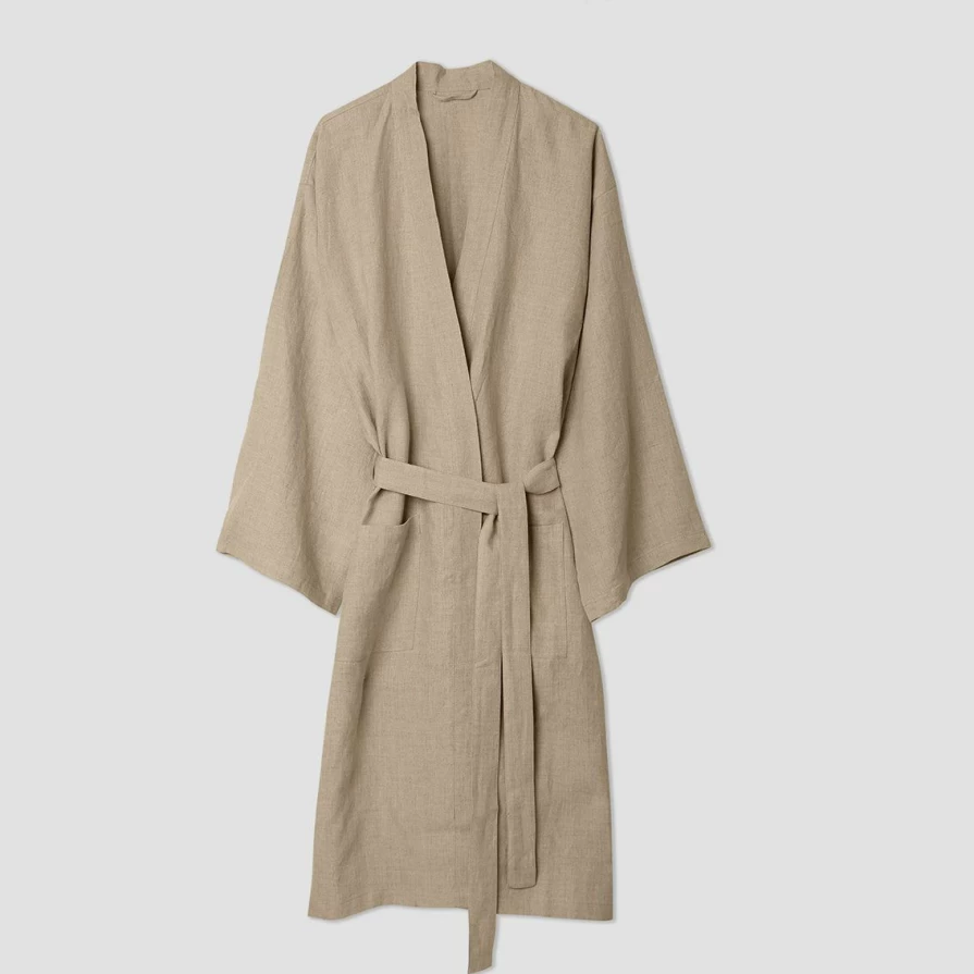 Piglet in Bed 100% Organic Oatmeal Linen Robe for Women & Men | Soft Breathable Lounge Wear