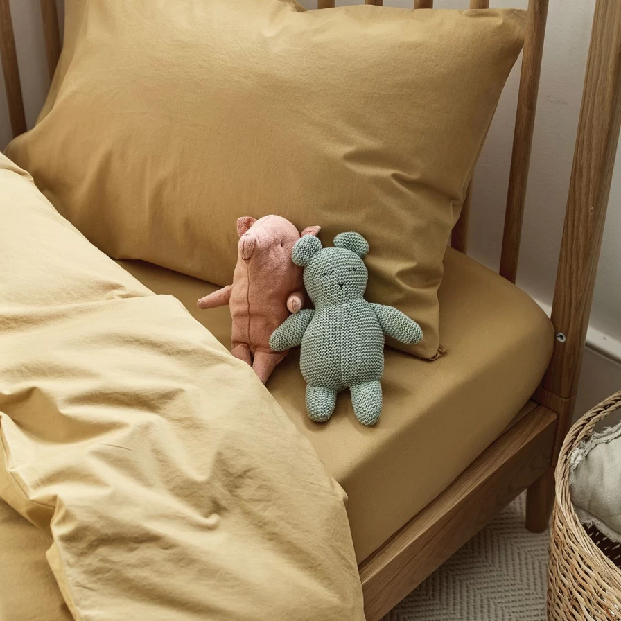 Piglet in Bed Butterscotch 100% Cotton Fitted Sheet for Kids - Soft & Snug Bedding