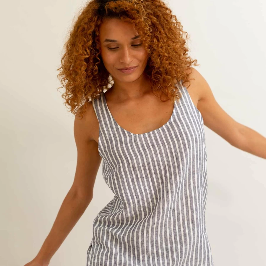 Piglet in Bed Women's Midnight Blue Striped Linen Camisole Top