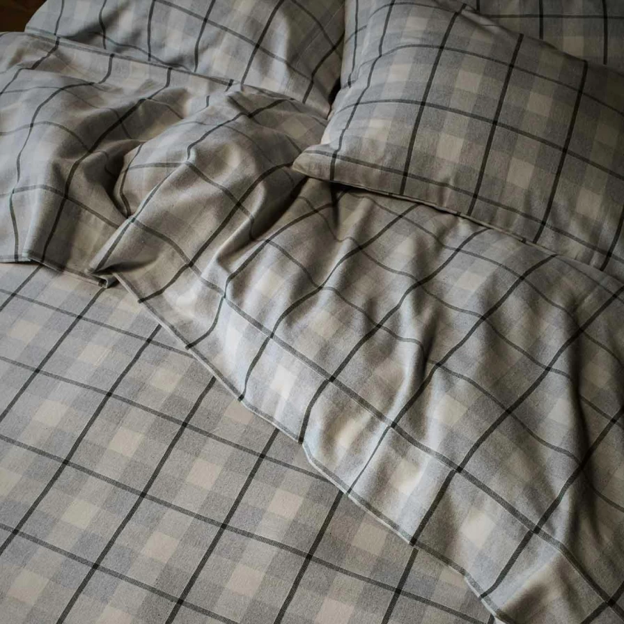 Piglet in Bed Fern Green Check Brushed Cotton Flat Sheet - Soft Organic Bedding