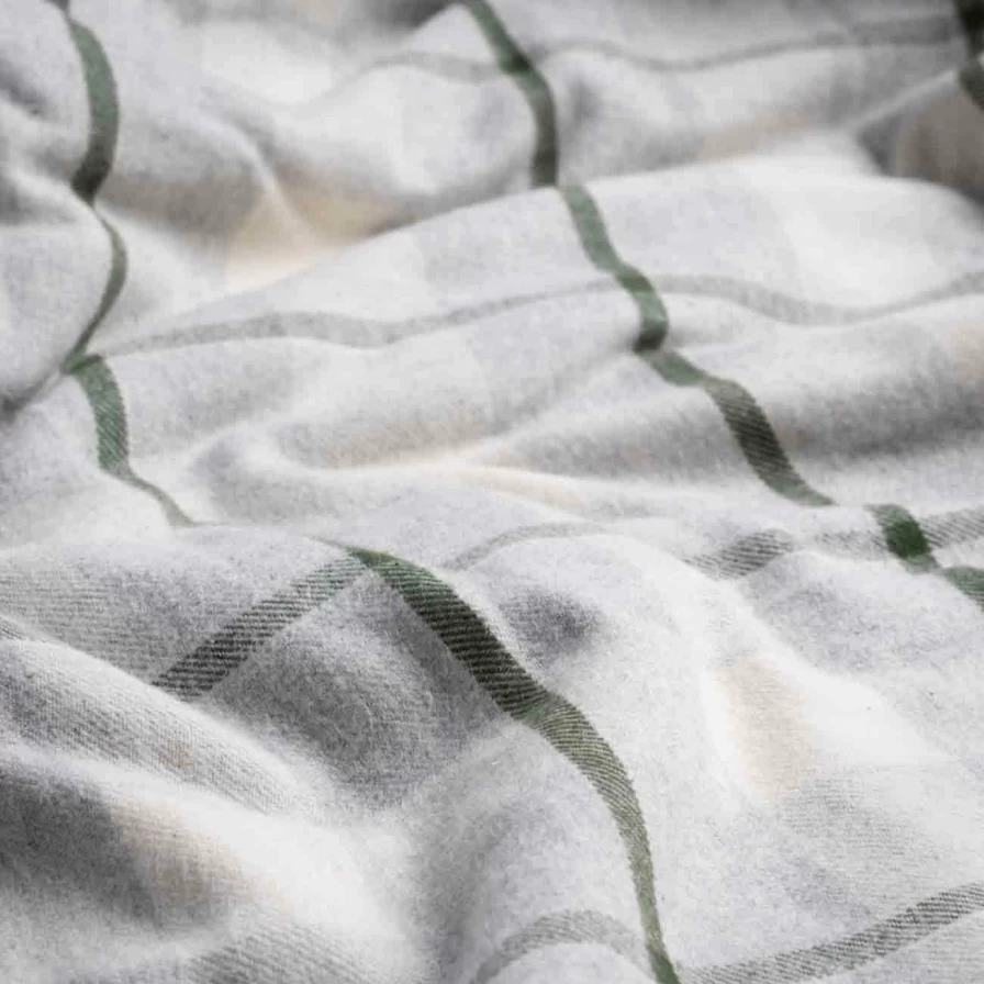 Piglet in Bed Fern Green Check Brushed Cotton Flat Sheet - Soft Organic Bedding