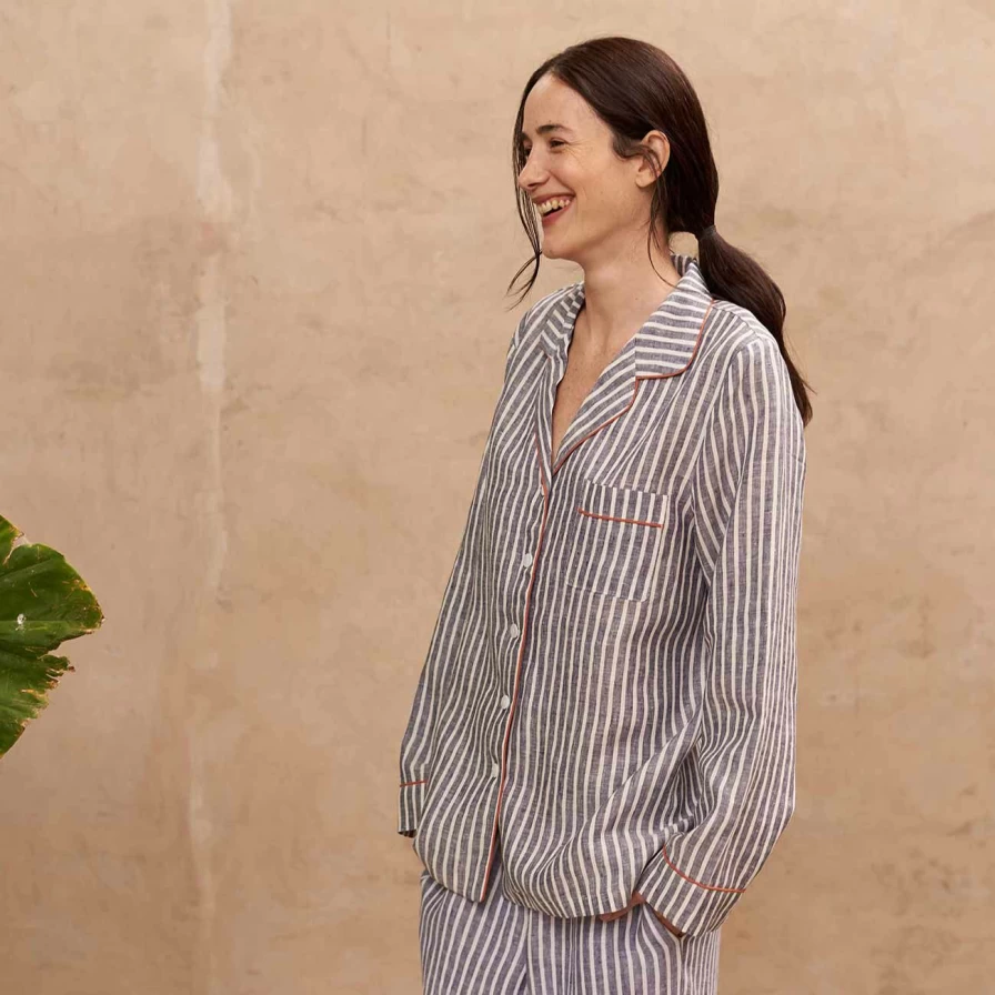 Piglet in Bed Women's Midnight Stripe Linen Pajama Top - Relaxed Sleep Shirt
