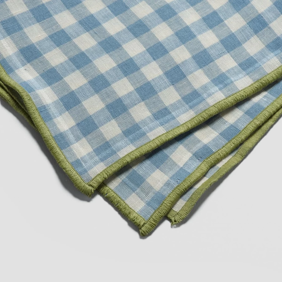 Piglet in Bed Blue Gingham Linen Tablecloth – Reversible Rustic Farmhouse Style for Dining & Events