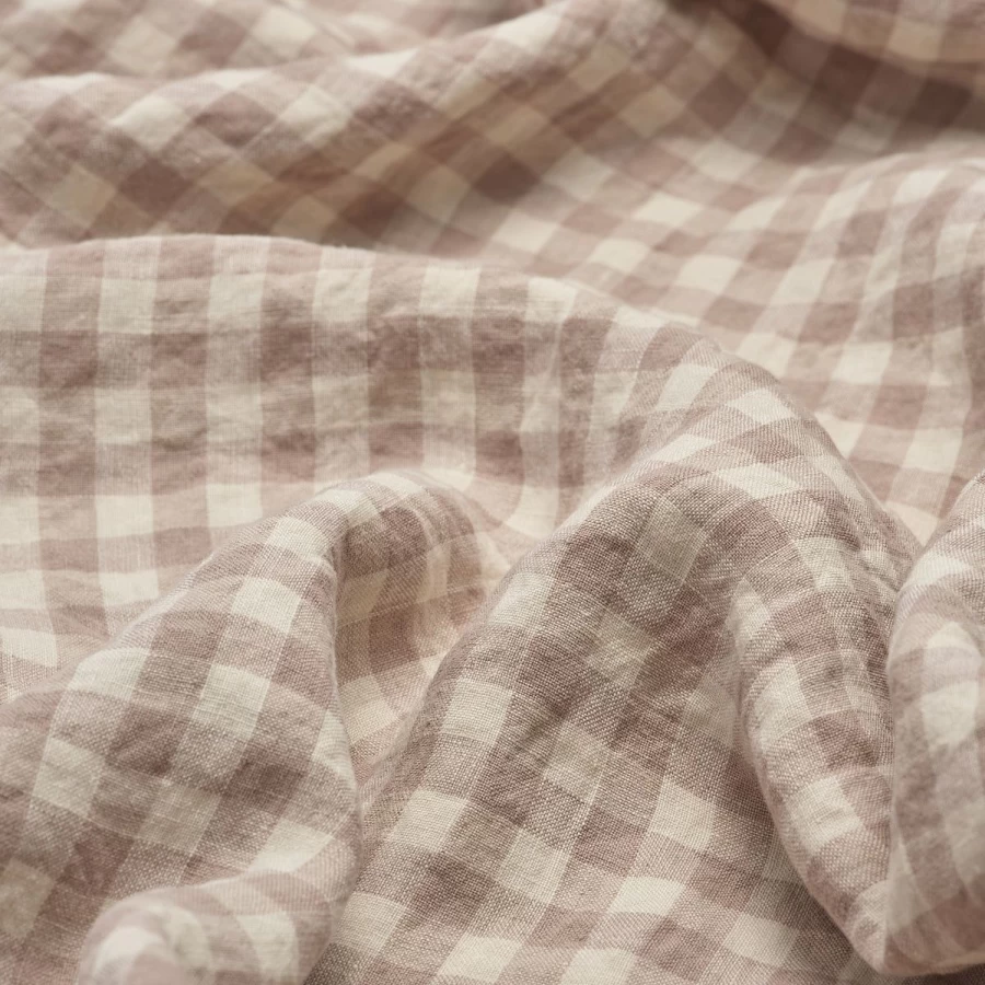 Piglet in Bed Mushroom Print Gingham Linen Pillowcase Set of 2 - Organic Cotton Blend Euro Sham Covers