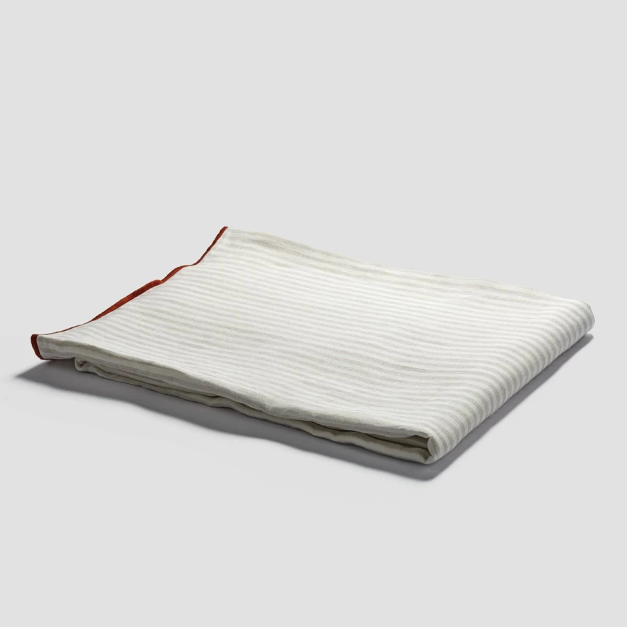 "Piglet in Bed Organic Oatmeal Striped Linen Tablecloth – Rustic Farmhouse Dining Decor"