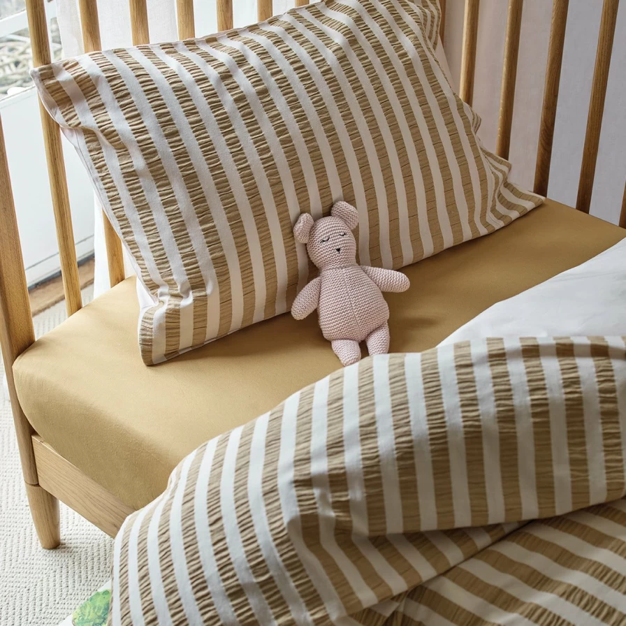 "Piglet in Bed Handmade Chalk Knitted Teddy Bear - Soft Organic Cotton Plush Toy"