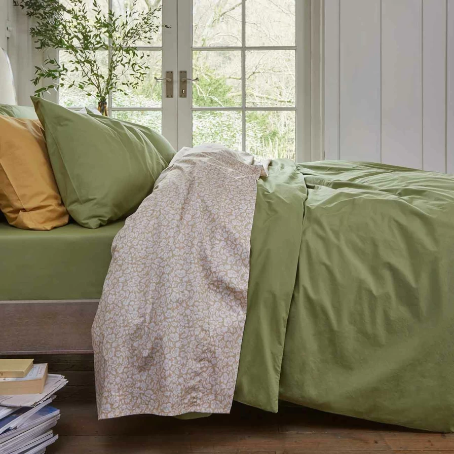 Piglet in Bed Butterscotch Floral Printed Cotton Flat Sheet - Meadow Design