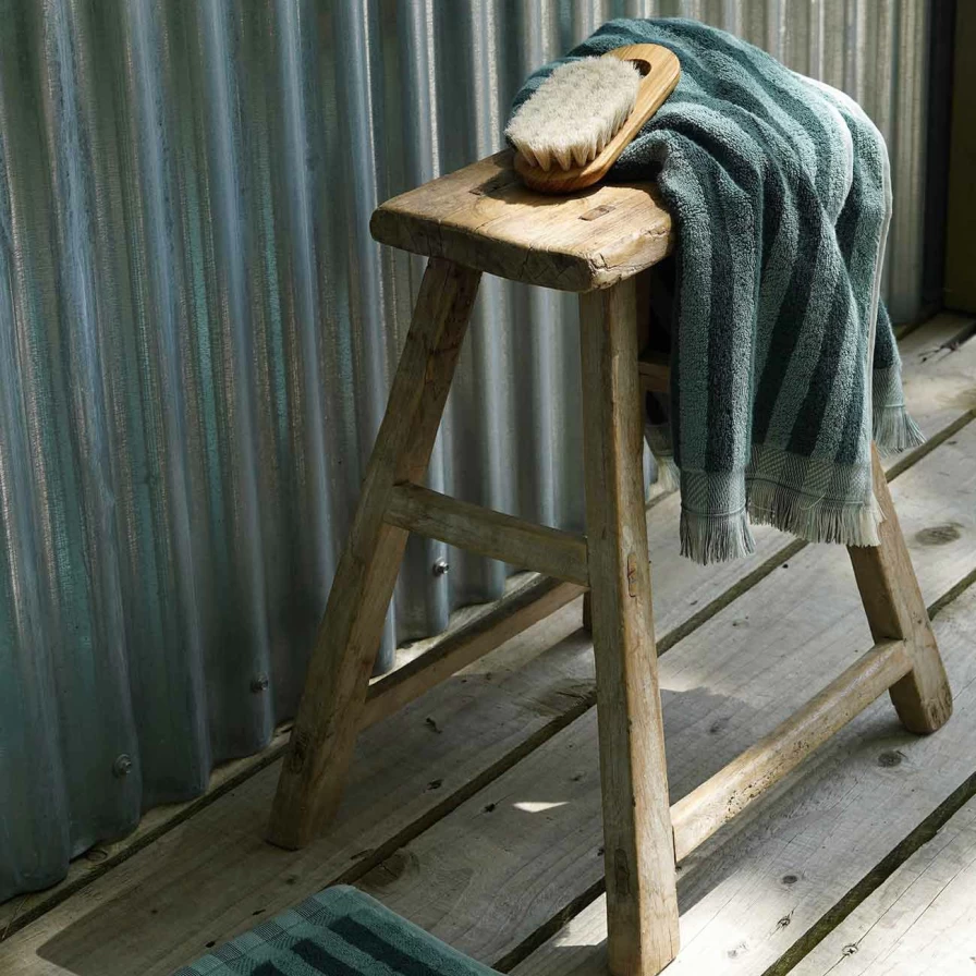 Piglet in Bed Pine Green Striped Organic Cotton Hand Towel - Soft Bathroom & Kitchen Towel