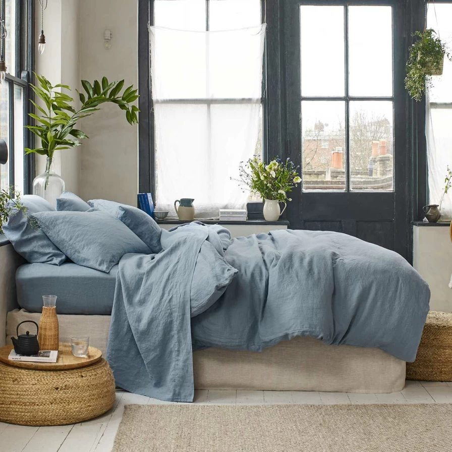Piglet in Bed Dusk Blue Linen Duvet Cover Set - 100% Organic French Flax