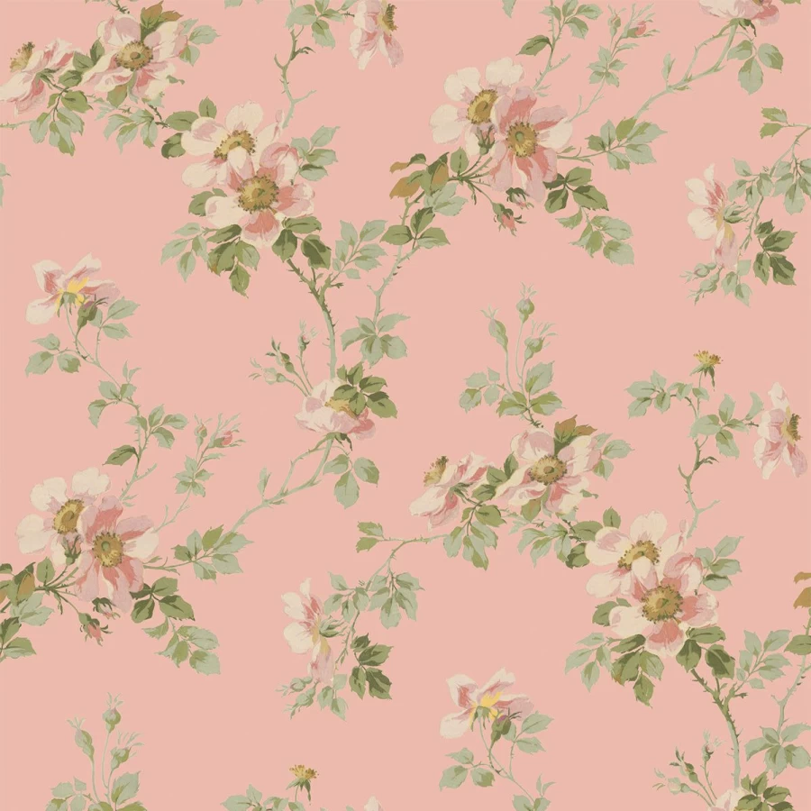 "Piglet in Bed Powder Peach Field Rose Wallpaper – Floral Peel and Stick Wallpaper"