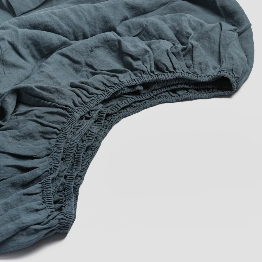 "Piglet in Bed Deep Teal Linen Fitted Sheet – Premium 100% Organic Linen Bedding"