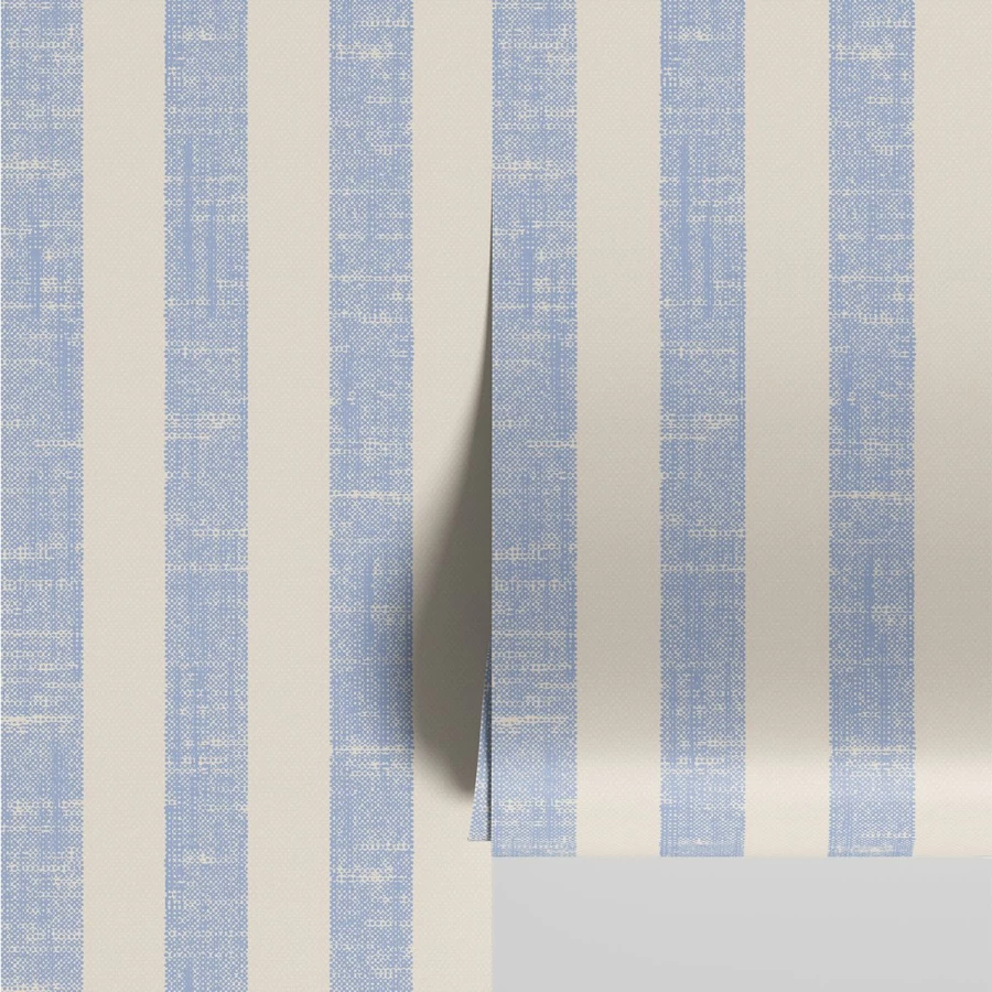 "Piglet in Bed Meadow Blue Pembroke Stripe Wallpaper – Classic Blue & White Striped Design"