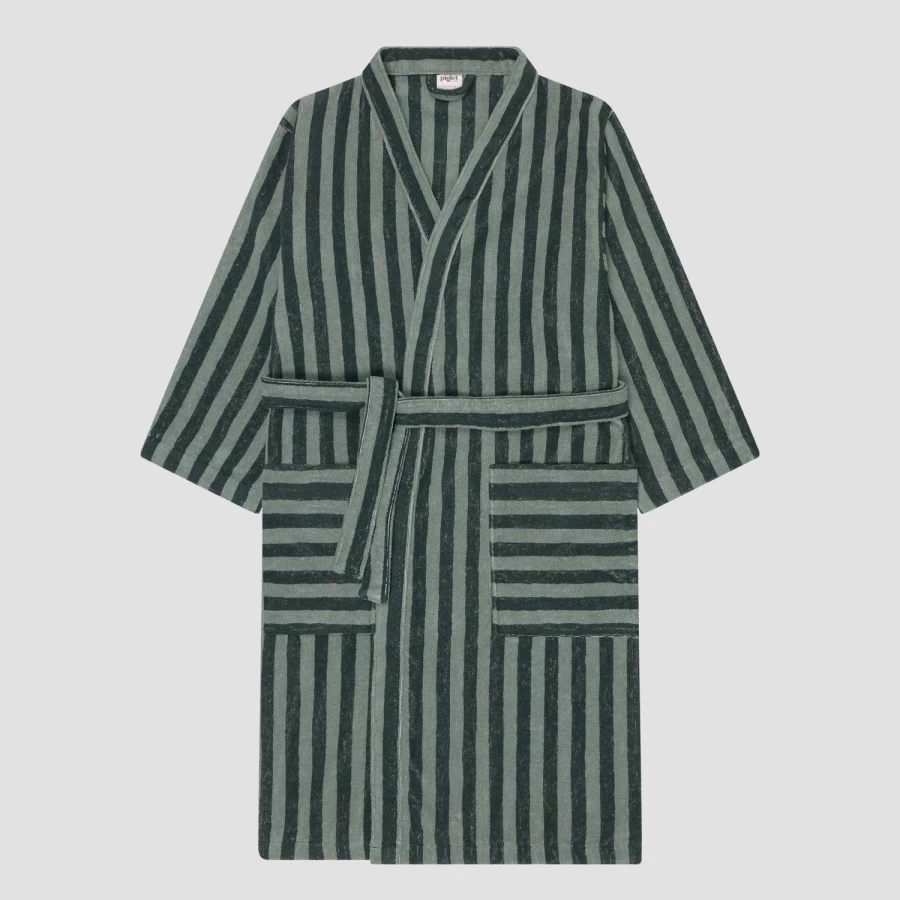 Piglet in Bed Pine Green Striped Cotton Robe - Soft Organic Loungewear for Women & Men