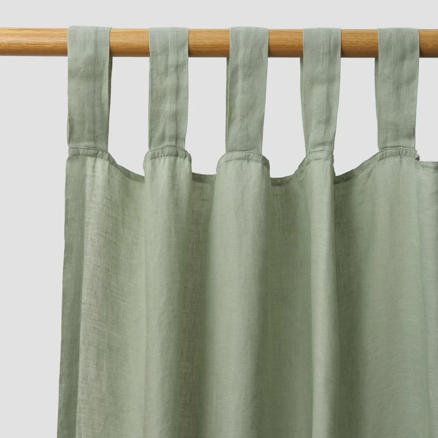 Piglet in Bed Sage Green Linen Curtains Pair - 100% Natural Linen Window Drapes for Living Room & Bedroom