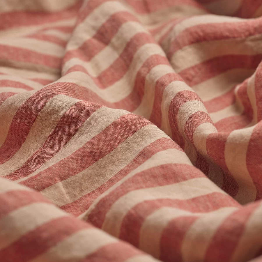 Piglet in Bed Red Sandstone Striped Linen Flat Sheet – Premium 100% European Flax Bedding
