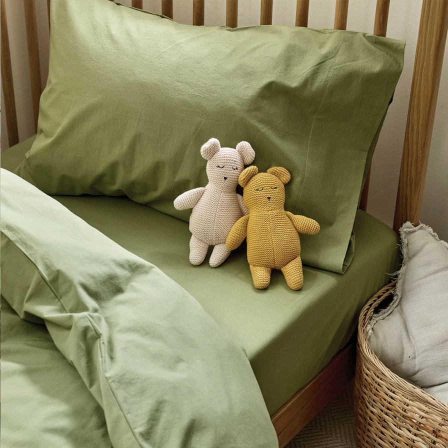 Piglet in Bed Organic Honey Knitted Teddy Bear - Handmade Eco-Friendly Plush Toy