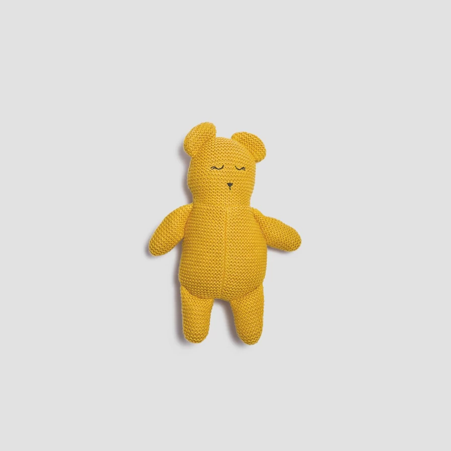 Piglet in Bed Organic Honey Knitted Teddy Bear - Handmade Eco-Friendly Plush Toy